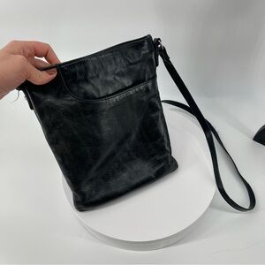 Margot‎ Black Genuine Leather Crossbody Bag with Front Pocket
